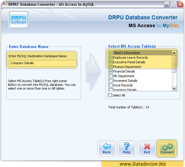 Select MS Access table Select MS Access table
